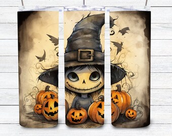 Halloween tumbler wrap sublimation, 20 oz Skinny Tumbler Sublimation Design Jack O Lantern Tumbler Creepy Whimsigoth Halloween Tumbler Wrap