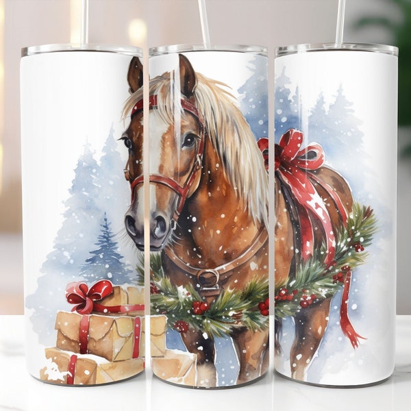 Horse Christmas Tumbler Wrap 20 oz Skinny Horse Winter Tumbler Design Wrap 20 oz Christmas Horse Tumbler Wrap 20 oz Skinny Design