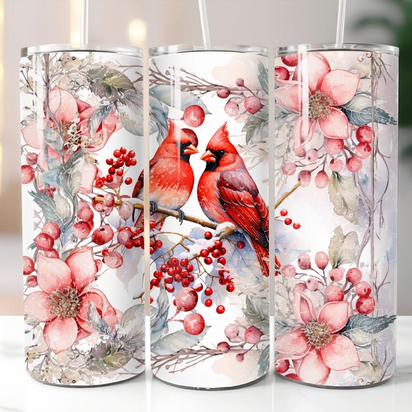 Red Cardinal 20 Oz Christmas Tumbler Wrap Design Tumbler Skinny Design