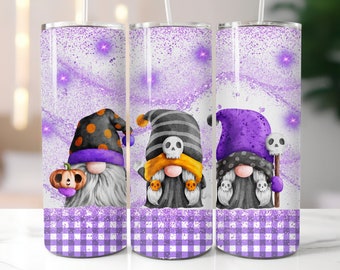 Automne Purple Gnomes Tumbler Wrap Png Sublimation 20oz Skinny Tumbler Wrap