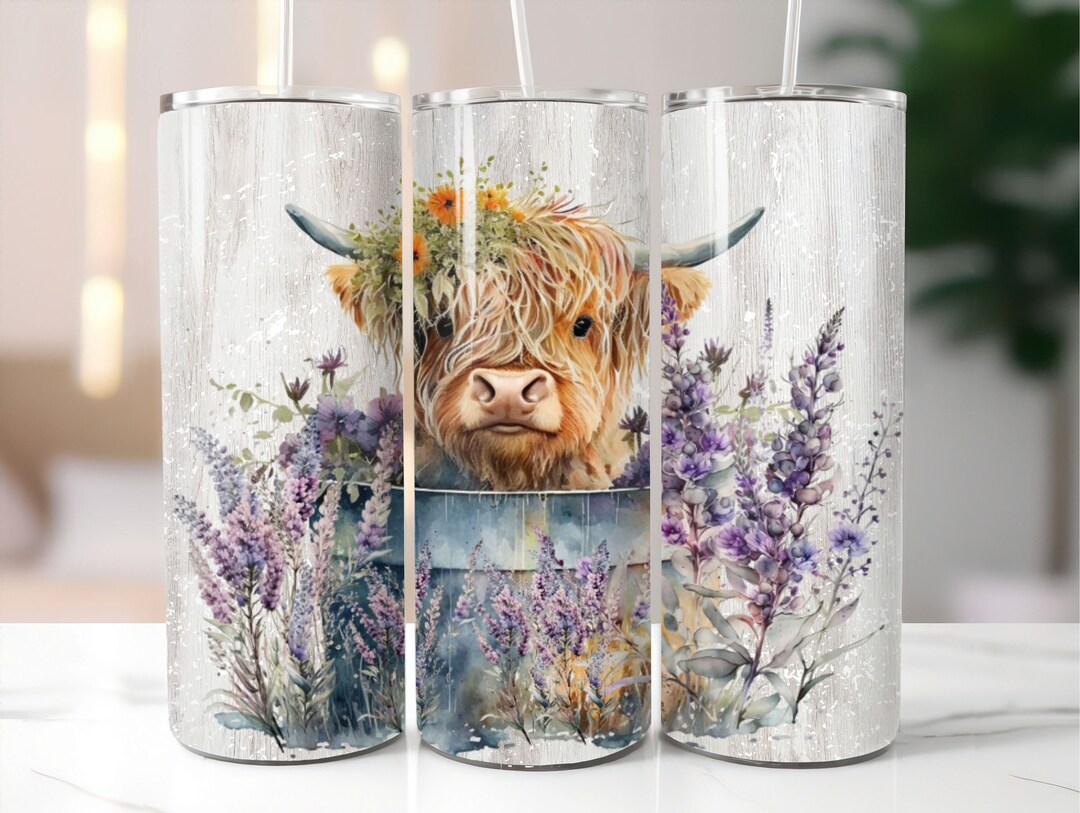 Floral Highland Cow Tumbler Png Wrap 20 Oz Skinny Tumbler Wrap Design ...