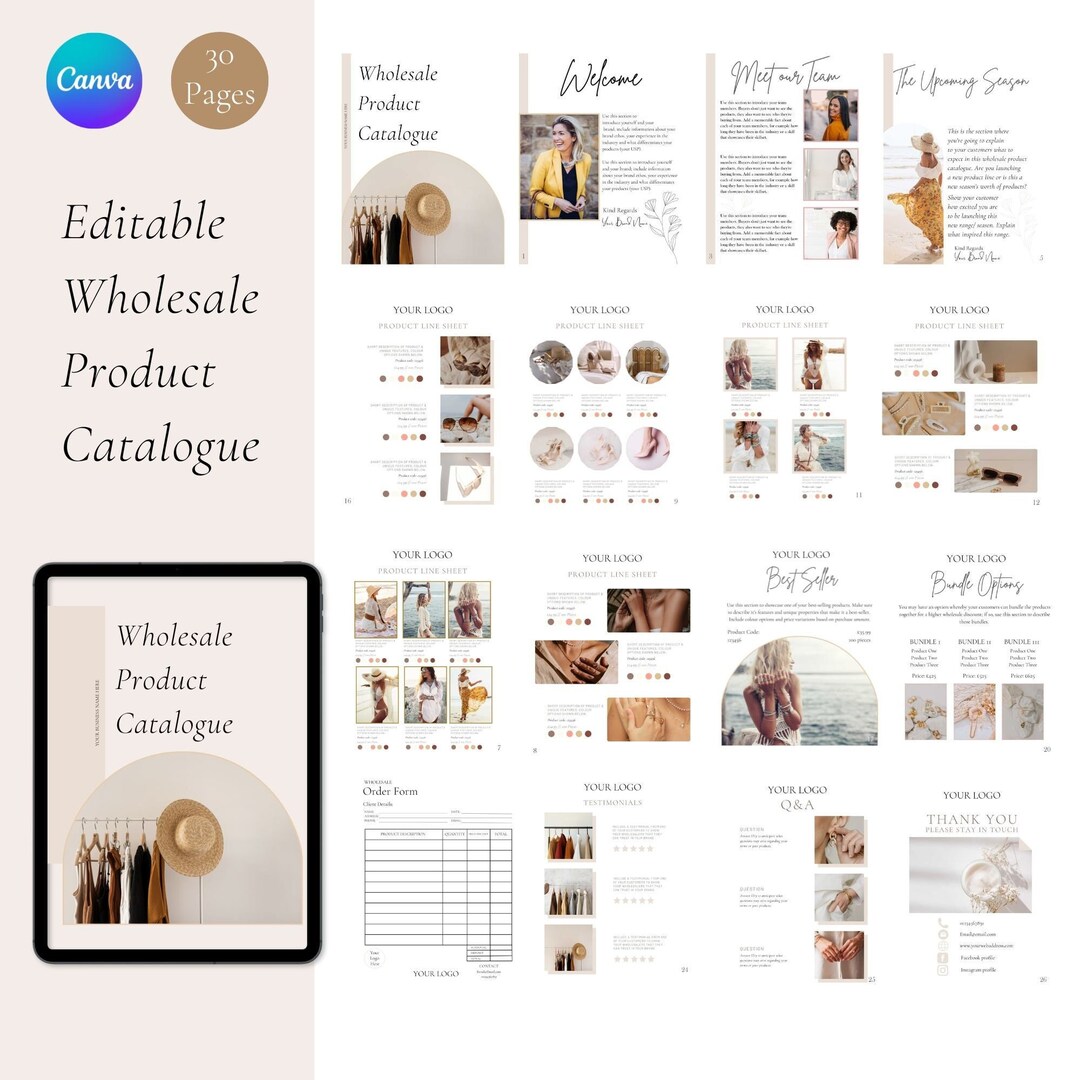 Editable Wholesale Product Catalogue Template 30 Pages Canva