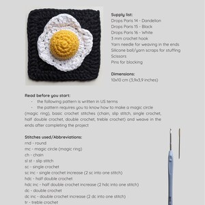 Easy granny square fried egg crochet PDF PATTERN | Step-by-step tutorial in English with photos | Beginner friendly image 2