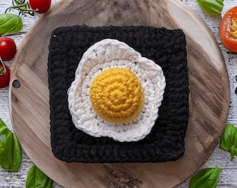 Easy granny square fried egg crochet PDF PATTERN | Step-by-step tutorial in English with photos | Beginner friendly