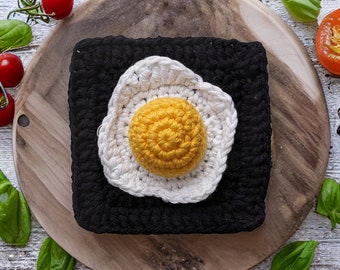 Huevo frito cuadrado de la abuela fácil PATRÓN PDF en crochet / Tutorial paso a paso en inglés con fotos / Apto para principiantes