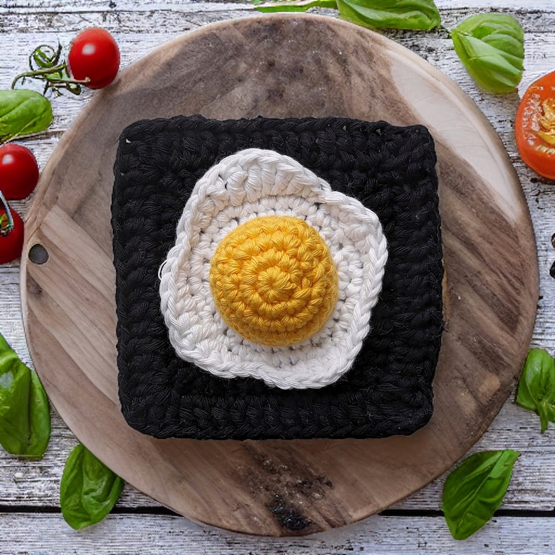 Easy granny square fried egg crochet PDF PATTERN | Step-by-step tutorial in English with photos | Beginner friendly image 1