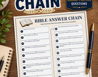 Bible Trivia Game Answer Chain Printable for Tweens, Teens, Adults - Activity for Youth Group, Bible Study, Sunday School