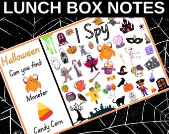 Halloween I Spy Lunch Box Notes for Kindergarten, Preschool, Elementary – 24 Printable Activity Cards (Digital Download)