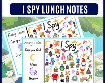 Fairy Tale Lunchbox Notes for Kindergarten, Preschool, Elementary - Printable Activity Cards - I Spy Game