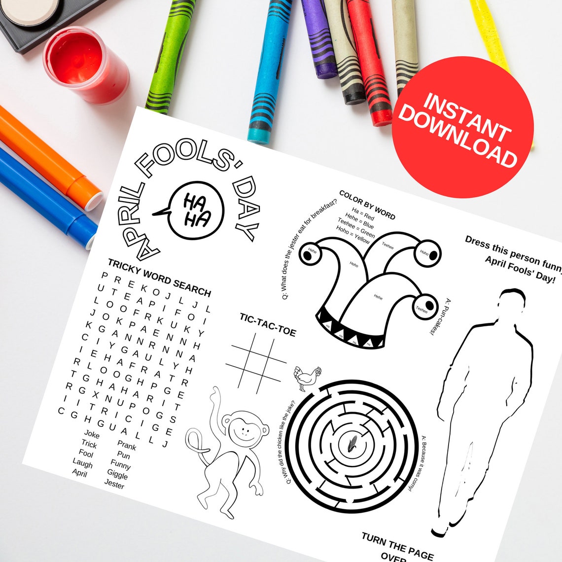 April Fools' Day Printable Activities Worksheet for Kids - Etsy