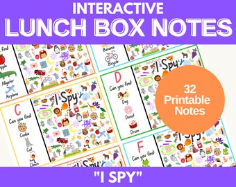 I Spy Lunch Box Notes - Letters & Colors, 32 Printable Cards (Digital Download)