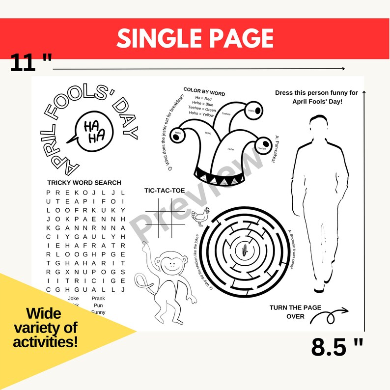 April Fools' Day Printable Activities Worksheet for Kids - Etsy