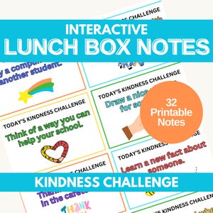 Notes pour la boîte à lunch de la gentillesse - 32 notes de déjeuner imprimables pour le défi de la gentillesse - cartes actes de gentillesse aléatoires - téléchargement numérique, impression à la maison