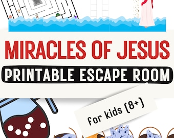 Bible Escape Room for Kids Jesus&#39; Miracles Printable Christian Youth Group Mystery Game for Sunday School Activity Gospel for Kids Ages 8-13