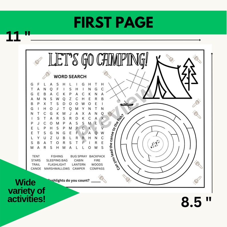 Camping Activity Mat Printable for Kids | Maze, Word Search (PDF) - Etsy