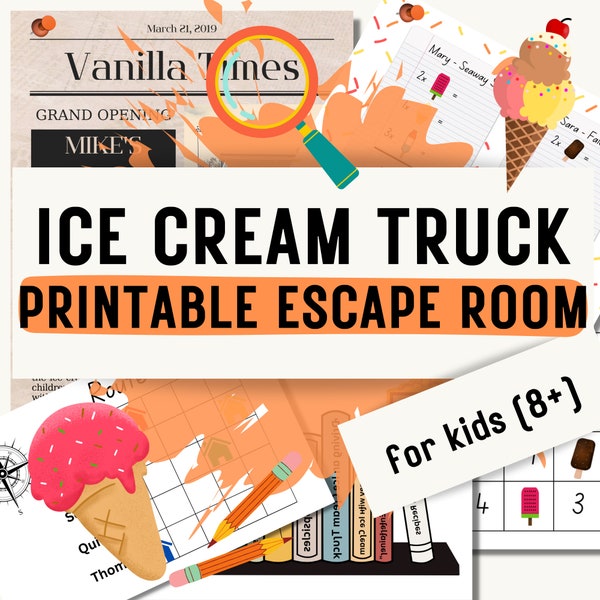 Printable Escape Room for Kids - Ice Cream | DIY Escape Game at Home | Mystery Puzzle Codes Escape Room Kit | Digital PDF - Ages 8-13