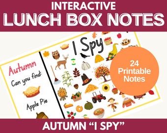 Fall I Spy Lunchbox Notes for Kindergarten, Preschool, Elementary – 24 Printable Autumn Puzzles (Digital Download)