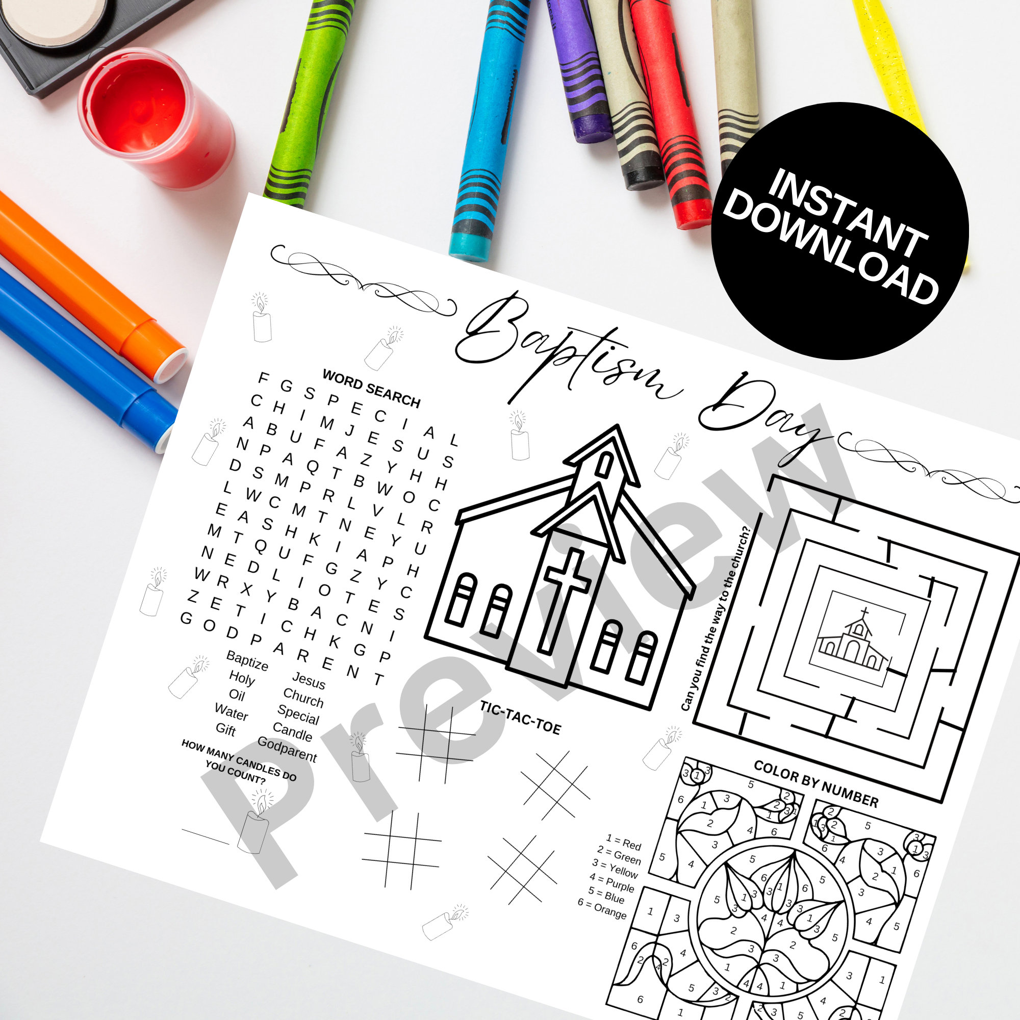 Baptism Printable Activity Sheet Placemat - Fun Activities for Kids ...