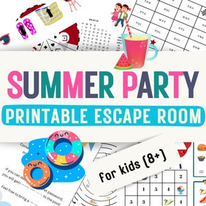 Sommerparty Fluchtraum für Kinder Grillaktivität Pool Party DIY Escape Game Sommer druckbare Aktivität für Kinder Puzzle Mystery Alter 8-13