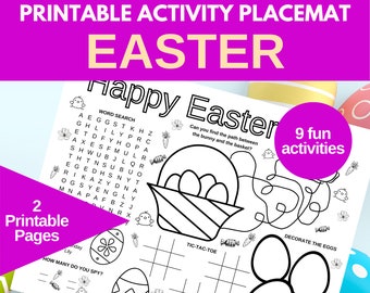 Easter Activity Placemat – Printable Coloring Games (Digital Download)