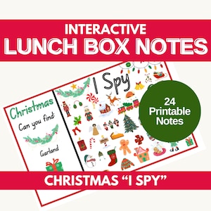 Weihnachten Lunchbox Notizen für Kinder Kindergarten Vorschule Nicht Leser 24 Druckbare Lunch Notizen Ich Spione Winter Urlaub Lunchbox Karten aus