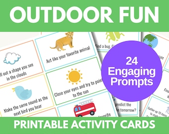 Outdoor Play Activity Cards for Kids |  Boredom Buster Printable Cards - 24 Entertaining Prompts for Backyard Outside Fun - Preschool and Up