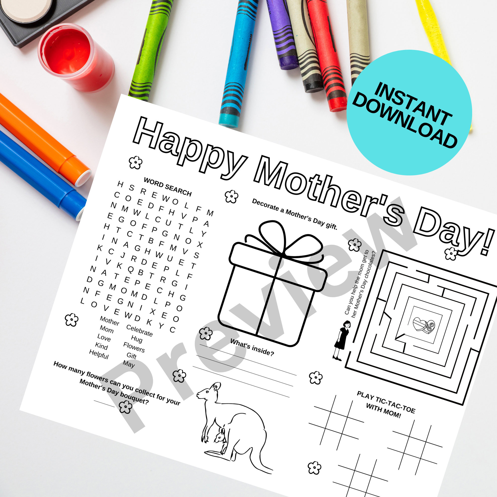 Mother's Day Printable Activity Sheet Games, Coloring, Word Search Mom ...