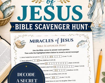 Bible Scavenger Hunt Printable Miracles of Jesus Trivia Game for Kids, Teens, Adults - Activity for Youth Group, Bible Study, Sunday School