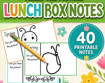 Finish the Picture Interactive Spring Lunch Box Notes for Kindergarten, Preschool, Elementary - 40 Printable Cards (Digital Download)