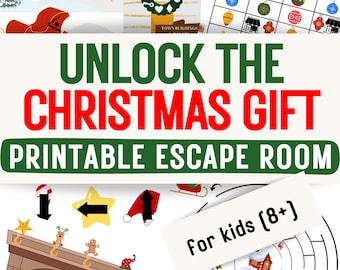 May include: Printable Christmas escape room game for kids ages 8 and up. The game features a variety of puzzles and challenges, including a maze, a word search, and a picture matching game. The game is designed to be fun and engaging for kids of all ages.