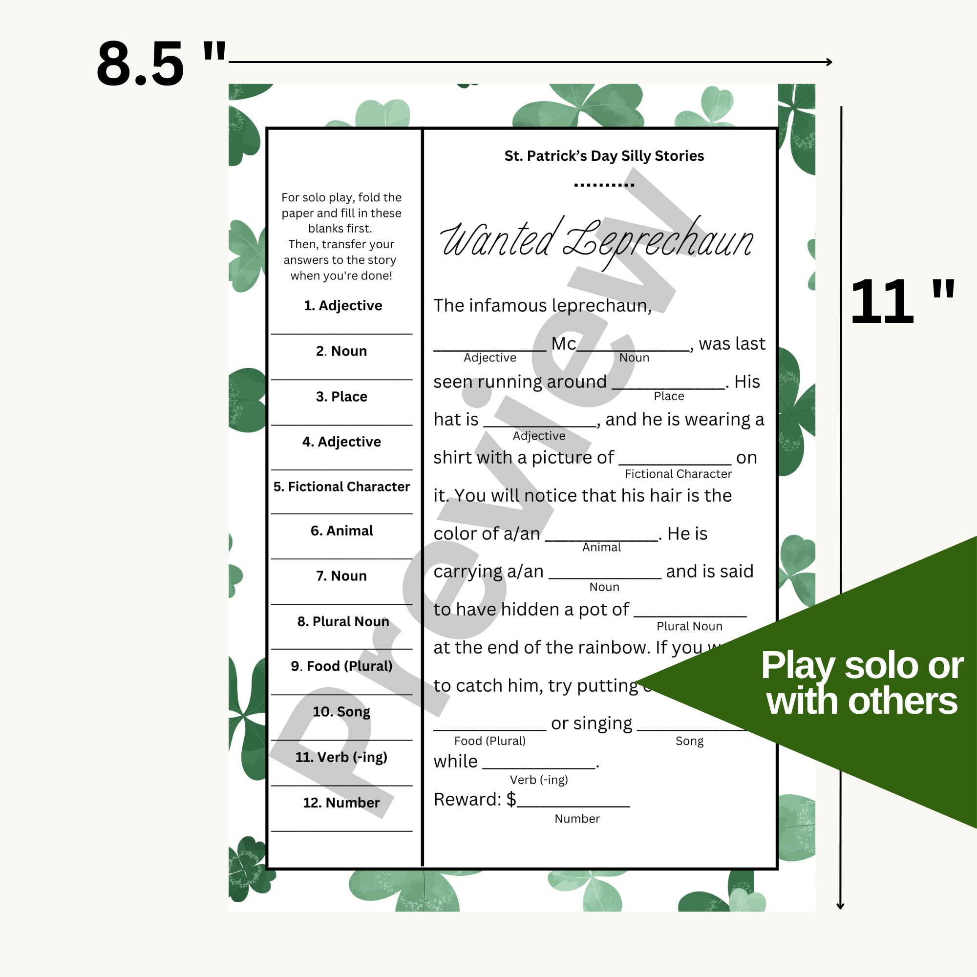 St. Patrick's Day Ad Libs Game: Leprechaun Fill-in-the-blank (PDF) - Etsy