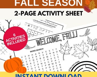 Autumn Activity Mat for Kids | Fall Maze, Word Search, Coloring (PDF)