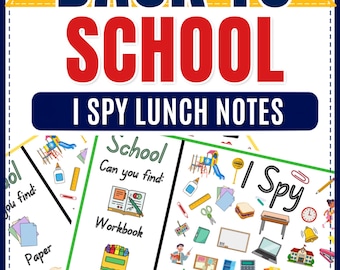 Back to School Lunchbox Notes for Kindergarten, Preschool, Elementary - Printable Activity Cards - I Spy