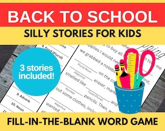 Zurück in die Schule Spiel für Kinder | Fill-in-the-Blank Grammatik Ad Libs Lustiges Gesellschaftsspiel | 3 druckbare Aktivitäten PDF