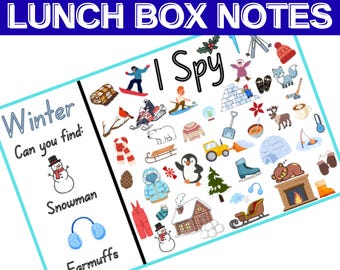 Winter Lunch Box Notes for Kindergarten, Preschool, Elementary – 24 Printable Activity Cards (Digital Download)