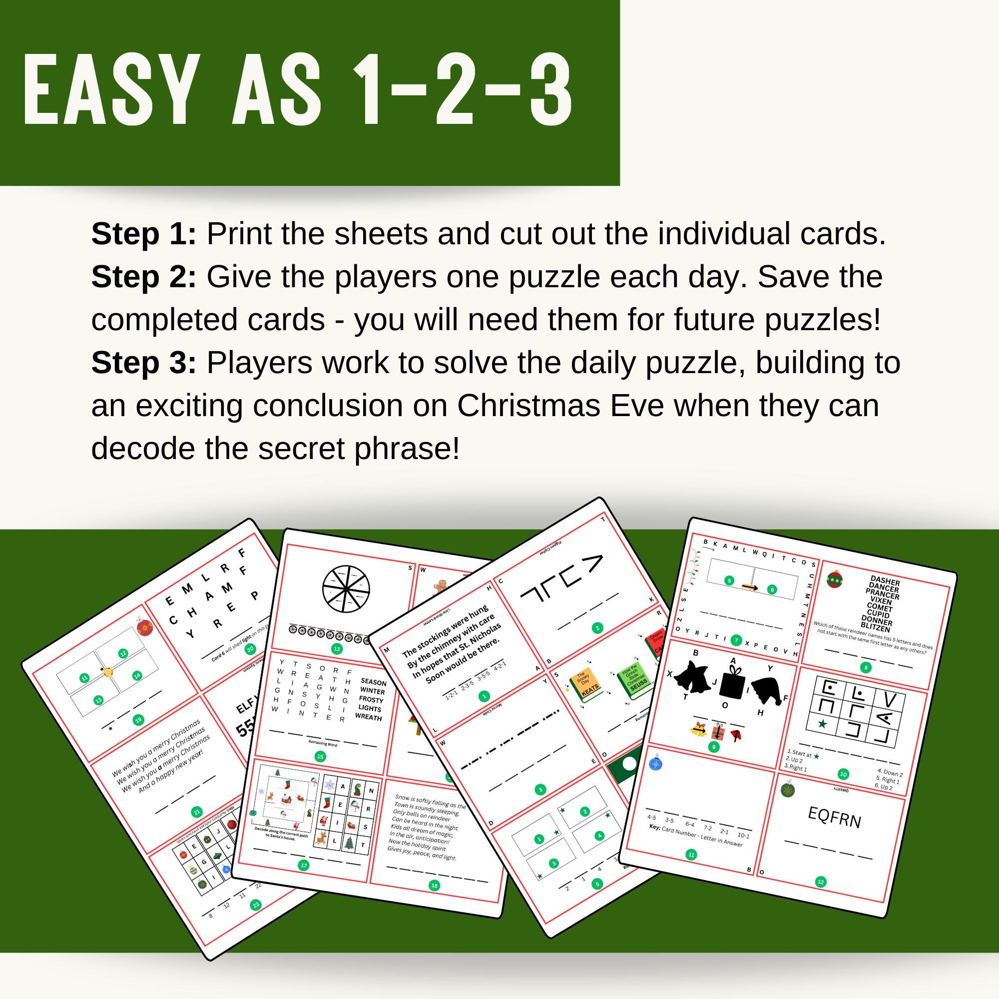 Christmas Countdown Escape – 24 Daily Puzzle Cards, Kids Ages 8-13 (PDF ...