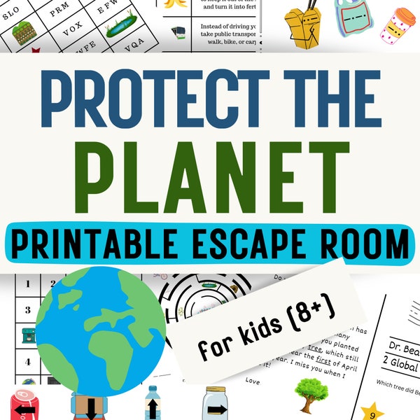 Earth Day Escape Room for Kids - Printable PDF Game | Mystery Puzzle Codes Escape Room Kit | Protect the Planet Activity for Ages 8-13