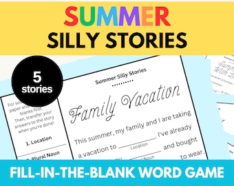 Sommer-Spiel für Kinder | Fill-in-the-Blank Grammatik Ad Libs Lustiges Gesellschaftsspiel | 5 Aktivitäten PDF zum Ausdrucken
