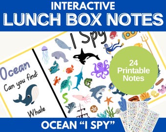 Ocean I Spy Lunch Box Notes for Kindergarten, Preschool, Elementary – 24 Printable Activity Cards (Digital Download)