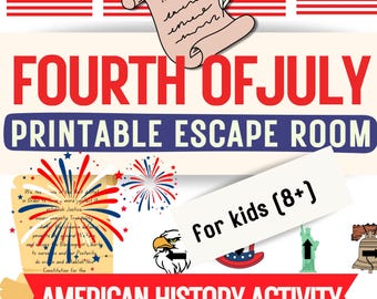 Escape Room per bambini a tema 4 luglio - Storia americana, PDF stampabile