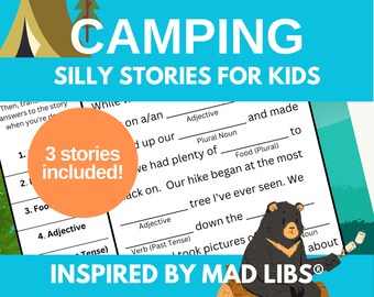 Camping Printable Activity for Kids | Children's Grammar Fill-in-the-Blank Word Game | Camping Trip, Party Theme - 8.5 x 11 PDF