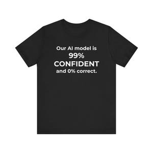 AI Shirt – &quot;Our AI model&quot; – Funny ChatGPT T-Shirt – Prompted Threads – Black Bella+Canvas Tee – Free Shipping