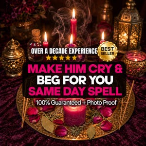 Könnte beinhalten: Eine Ansammlung roter Kerzen, Rosenblätter und Kräuter auf einem goldfarbenen Metalltablett. Das Bild enthält den Text: OVER A DECADE EXPERIENCE, BEST SELLER, MAKE HIM CRY & BEG FOR YOU SAME DAY SPELL, 100% Guaranteed + Photo Proof.