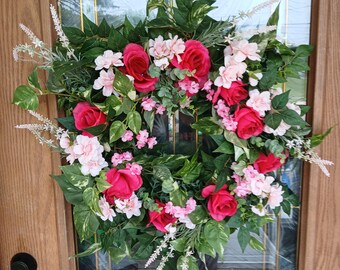 Rose Wreath: Pink Roses, Eucalyptus & Lavender