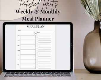 Digital Meal Prep Planner | Weekly and Monthly Meal Planner | Canva Edit Friendly Document | Minimalist Design | 2024 Planner