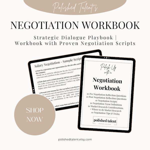 Negotiation Workbook | Scripts and Skills | Steps to Success | Compensation Negotiation Guide and Template | Canva and PDF Friendly Document