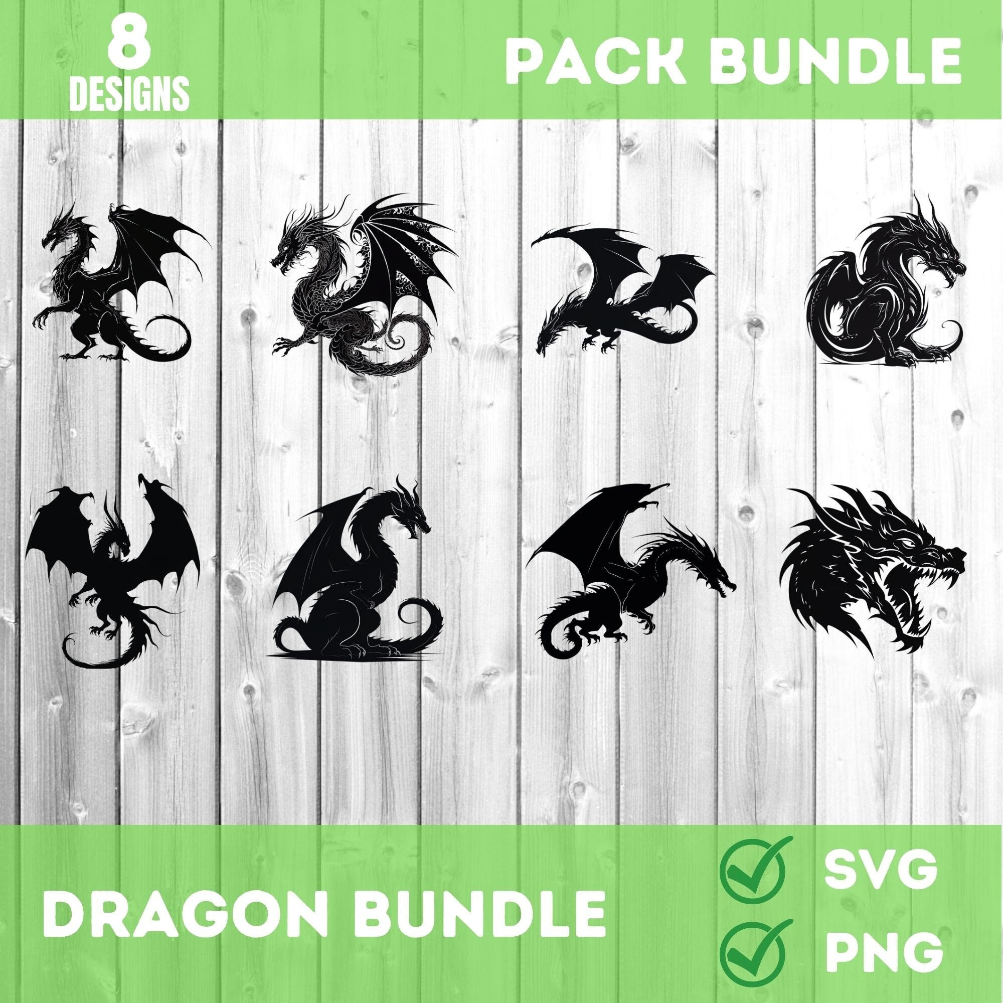 Dragon SVG Bundle 8 Unique Dragon Cut Files, Clipart & Silhouettes for ...