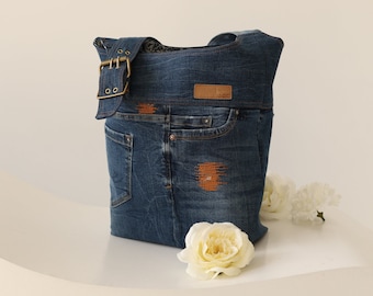 Recycled vintage denim/jeans shoulder bag