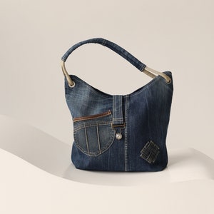 Recycled vintage denim/jeans shoulder bag image 1