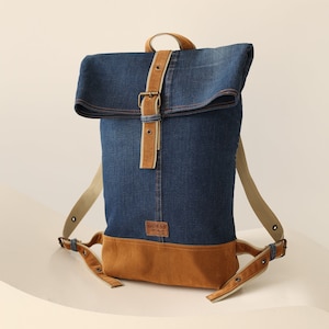 Recycled vintage denim/jeans shoulder backpack image 1